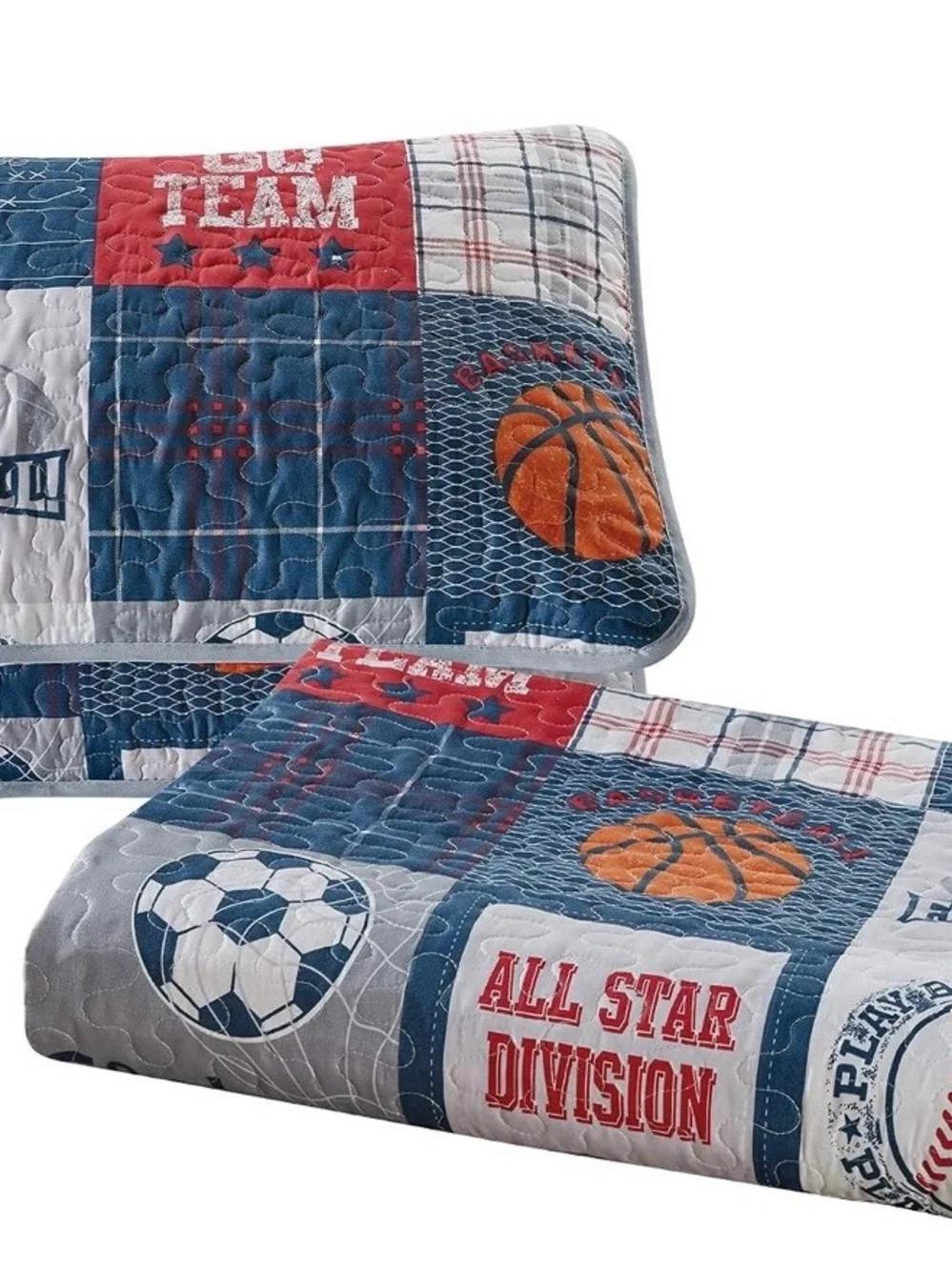 Sports Patchwork Quilt Set in Navy, Red & White